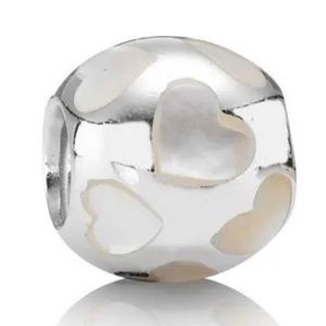 Pandora Love Me White Mother of Pearls Hearts Charm